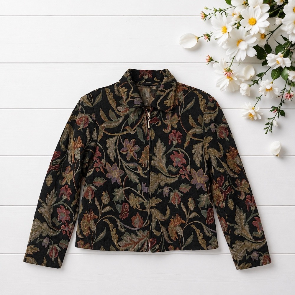 Portrait tapestry Embroidered Jacket y2k grandmacore brocade textured